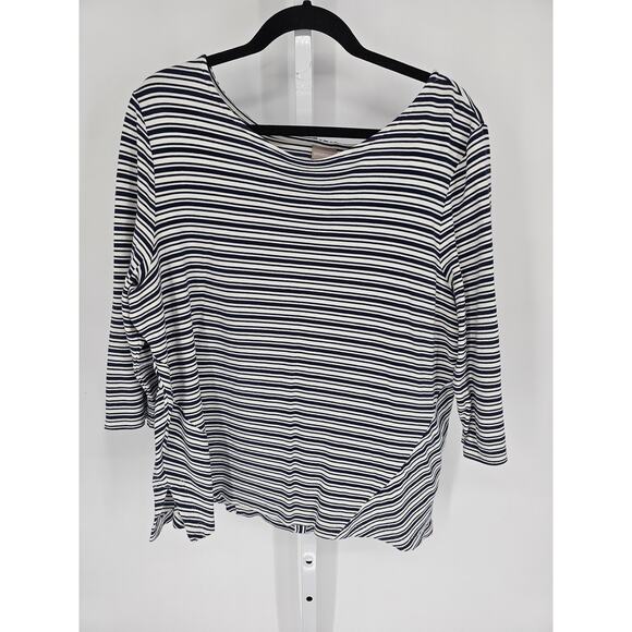 Chico's Womens Navy & White Stripe Rayon Blend 3/4 Sleeve Pullover Blouse Size 3 - Picture 1 of 4